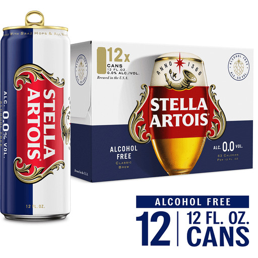 Stella Artois 0.0 Alcohol Free Brew, Non-alcoholic Beer 12 Pack 12 fl oz Cans